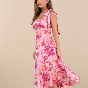 Lulu's Pink and Red Floral Midi Dress